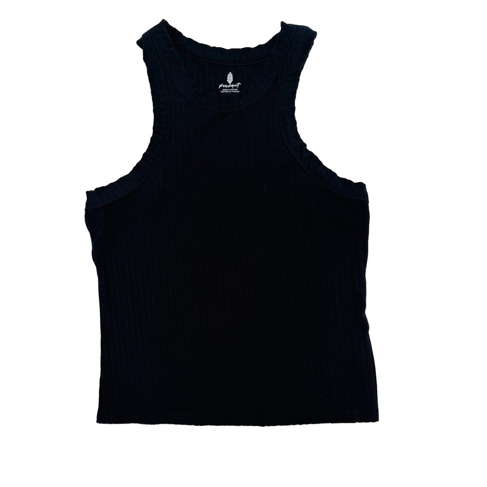 Free People Women's Black Ribbed Knit Scoop Neck Stretch Tank Top SZ M
